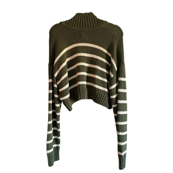 L.A. Hearts Green & White Striped Cropped Slouchy Cotton Sweater Size Medium - Picture 2 of 5